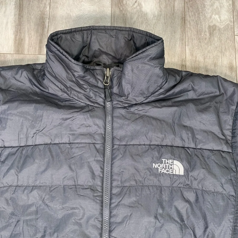 The North Face Puffer Jacket Mens Large Gray Full Zip Hiking Windbreaker